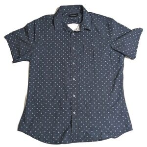 Jachs New York Classic Fit Short Sleeve Tech Shirt‎ Mens Button Up Blue Size L